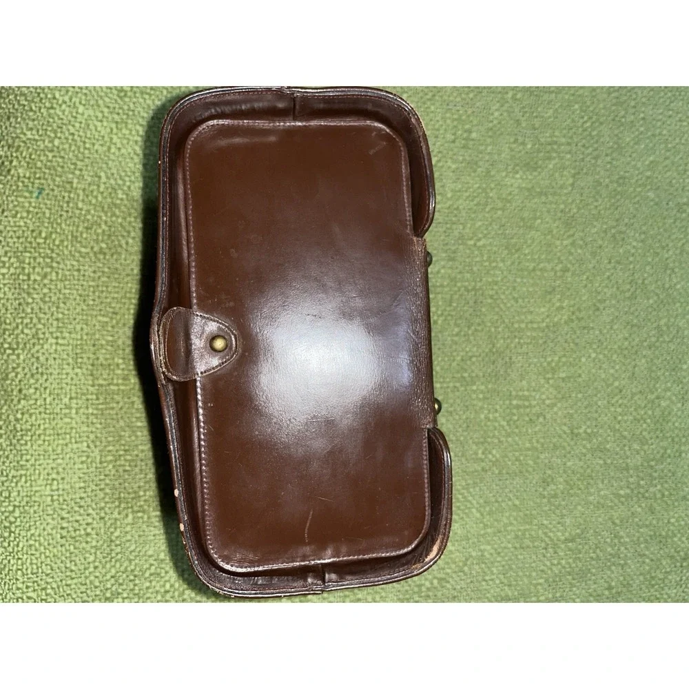 Vintage 60s Leather Purse By Jana , Brass Detail , Mirror - Picture 3 of 10